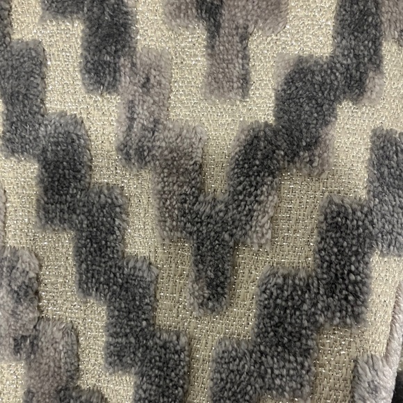 Neutral Chevron Velvet Lumbar Pillow - Silver & Cream & grey - Picture 8 of 9